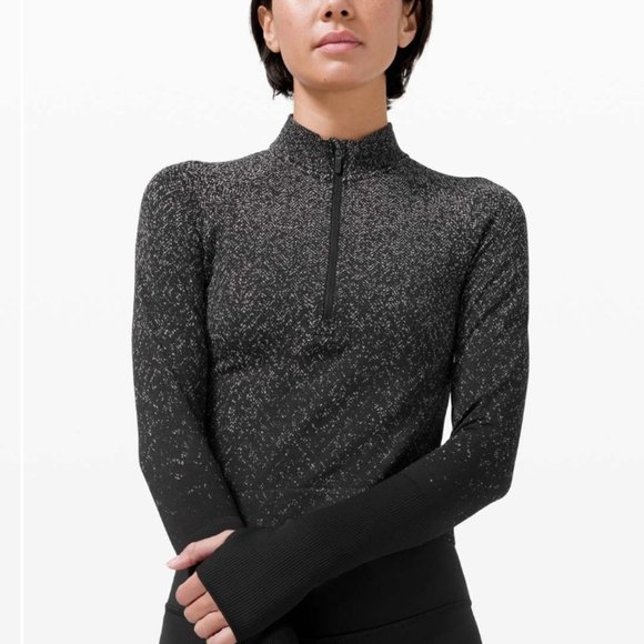 NWOT Lululemon Rest less cropped half zip herringbone fade black/white s… - Picture 1 of 3